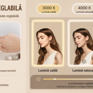 Masuta de machiaj 140 cm, cu Oglinda LED si 10 Sertare pentru Cosmetice, Set Masa toaleta Alba, masuta cosmetica, vanity cu dulapior si rafturi - SEA20 - Img 10