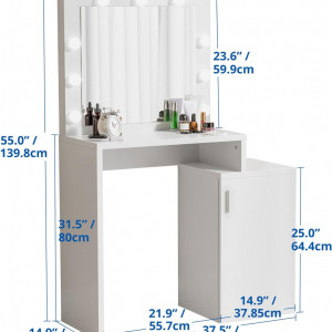 Masuta machiaj cu Oglinda LED, Set Masa toaleta 96 cm, Alb, masuta cosmetica, vanity - SEA458 - Img 5