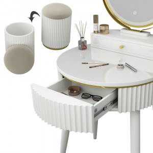 Masuta machiaj cu Oglinda LED si 1 Sertar pentru Cosmetice, Set Masa toaleta 60 cm, Alb, masuta vanity cu Riflaj, cosmetica - SEA459 - Img 4