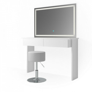 Masuta machiaj cu Oglinda LED si 2 Sertare pentru Cosmetice, Set Masa toaleta 120 cm, Alb Lucios, masuta cosmetica, vanity - SEA411 - Img 2
