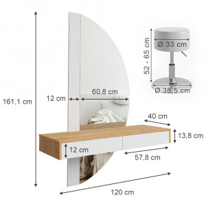 Masuta machiaj cu Oglinda LED si 2 Sertare pentru Cosmetice, Set Masa toaleta 120 cm, Alb, masuta vanity cu Riflaj, cosmetica - SEM236 - Img 2