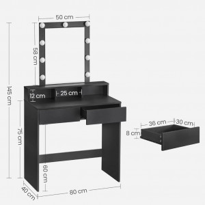 Masuta machiaj cu Oglinda LED si 2 Sertare pentru Cosmetice, Set Masa toaleta 80 cm, masuta cosmetica, vanity - SEN30 - Img 2