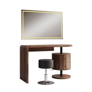 Masuta machiaj cu Oglinda LED si 2 Sertare pentru Cosmetice, Set Masa toaleta 120 cm, Maro, masuta cosmetica, vanity - SEM244 - Img 3
