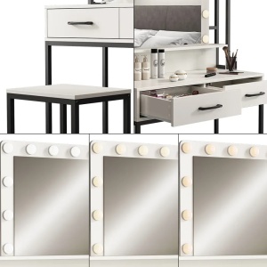 Masuta machiaj cu Oglinda LED si 2 Sertare pentru Cosmetice, Set Masa toaleta 90 cm, Alb, masuta cosmetica, vanity - SEA807 - Img 6