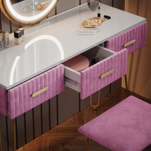 Masuta machiaj cu Oglinda LED si 3 Sertare pentru Cosmetice, Set Masa toaleta 100 cm, Alb, masuta cosmetica, vanity - SEA396 - Img 6