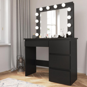 Masuta machiaj cu Oglinda LED si 4 Sertare pentru Cosmetice, Negru, masuta cosmetica, vanity - SEN505 - Img 6