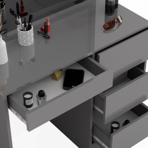 Masuta machiaj cu Oglinda LED si 4 Sertare pentru Cosmetice, Set Masa toaleta 90 cm, Gri, masuta cosmetica, vanity - SEG224 - Img 6