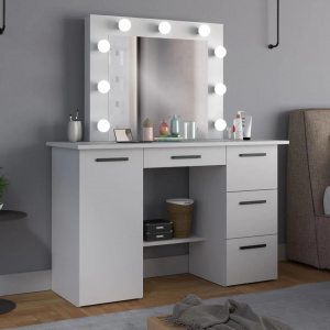 Masuta machiaj cu Oglinda LED si 4 Sertare pentru Cosmetice, Set Masa toaleta 120 cm, Alb, masuta cosmetica, vanity - SEA544 - Img 7