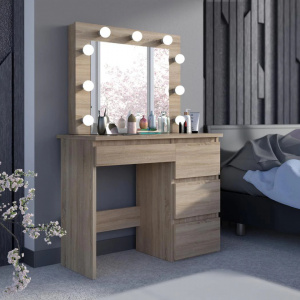 Masuta machiaj cu Oglinda LED si 4 Sertare pentru Cosmetice, Set Masa toaleta 94 cm, masuta cosmetica, vanity - SEM525 - Img 6