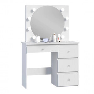 Masuta machiaj cu Oglinda LED si 4 Sertare pentru Cosmetice, Set Masa toaleta 94 cm, Alb, masuta cosmetica, vanity - SEA549 - Img 4