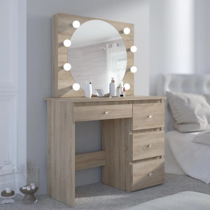 Masuta machiaj cu Oglinda LED si 4 Sertare pentru Cosmetice, Set Masa toaleta 94 cm, masuta cosmetica, vanity - SEM527