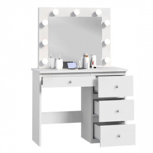 Masuta machiaj cu Oglinda LED si 4 Sertare pentru Cosmetice, Set Masa toaleta 94 cm, Alb, masuta cosmetica, vanity - SEA550 - Img 4