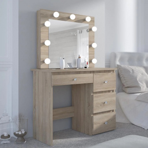 Masuta machiaj cu Oglinda LED si 4 Sertare pentru Cosmetice, Set Masa toaleta 94 cm, masuta cosmetica, vanity - SEM529