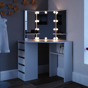 Masuta machiaj cu Oglinda LED si 5 Sertare pentru Cosmetice, Alb, masuta cosmetica, vanity - SEA255 - Img 3