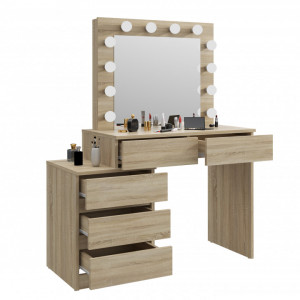 Masuta machiaj cu Oglinda LED si 5 Sertare pentru Cosmetice, Set Masa toaleta 112 cm, masuta cosmetica, vanity - SEM509 - Img 3