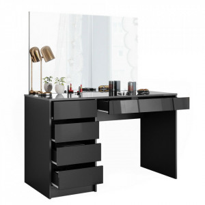 Masuta machiaj cu Oglinda LED si 5 Sertare pentru Cosmetice, Set Masa toaleta 120 cm, Gri, masuta cosmetica, vanity - SEG207 - Img 2