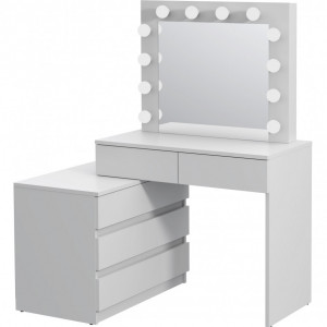 Masuta machiaj cu Oglinda LED si 5 Sertare pentru Cosmetice, Set Masa toaleta 130 cm, Alb, masuta cosmetica, vanity - SEA541 - Img 4