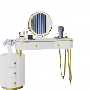 Masuta machiaj cu Oglinda LED si 5 Sertare pentru Cosmetice, Set Masa toaleta 100 cm, Alb, masuta cosmetica, vanity - SEA422 - Img 2