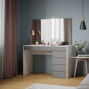 Masuta machiaj cu Oglinda LED si 5 Sertare pentru Cosmetice, Set Masa toaleta 115 cm, Alb, masuta cosmetica, vanity - SEA445 - Img 6
