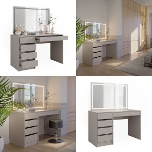 Masuta machiaj cu Oglinda LED si 5 Sertare pentru Cosmetice, Set Masa toaleta 120 cm, masuta cosmetica, vanity - SEC214 - Img 2