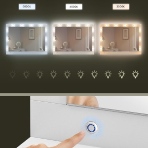Masuta machiaj cu Oglinda LED si 5 Sertare pentru Cosmetice, Set Masa toaleta 125 cm, Alb, masuta cosmetica, vanity - SEA803 - Img 7