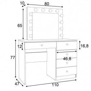 Masuta machiaj cu Oglinda LED si 5 Sertare pentru Cosmetice, Set Masa toaleta 110 cm, Alb, masuta cosmetica, vanity - SEA534 - Img 4