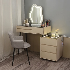 Masuta machiaj cu Oglinda LED si 6 Sertare pentru Cosmetice, Set Masa toaleta 80 cm, Alb, masuta cosmetica, vanity - SEA169