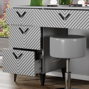 Masuta machiaj cu Oglinda LED si 7 Sertare pentru Cosmetice, Set Masa toaleta 150 cm, Gri, masuta cosmetica, vanity - SEG213 - Img 5
