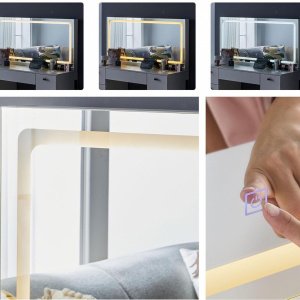 Masuta machiaj cu Oglinda LED si 7 Sertare pentru Cosmetice, Set Masa toaleta 117 cm, Alb, masuta cosmetica, vanity - SEA475 - Img 5