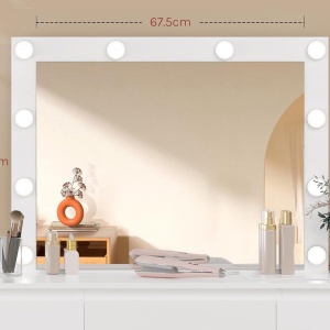 Masuta machiaj cu Oglinda LED si 7 Sertare pentru Cosmetice, Set Masa toaleta 110 cm, Alb, masuta cosmetica, vanity - SEA907 - Img 4