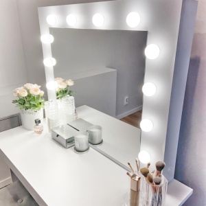 Masuta machiaj cu Oglinda LED si 7 Sertare pentru Cosmetice, Set Masa toaleta 120 cm, Alb, masuta cosmetica, vanity - SEA516 - Img 9