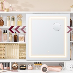 Masuta machiaj cu Oglinda LED si 9 Sertare pentru Cosmetice, Set Masa toaleta 110 cm, Alb, masuta cosmetica, vanity - SEA822 - Img 3