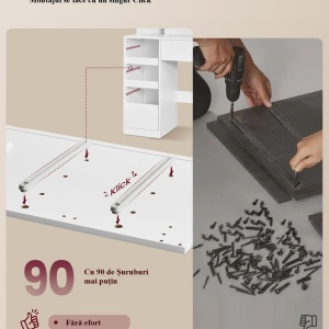 Masuta machiaj cu Oglinda LED si 9 Sertare pentru Cosmetice, Set Masa toaleta 110 cm, Alb, masuta cosmetica, vanity - SEA822 - Img 11