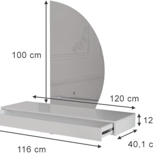 Masuta machiaj cu Oglinda Semiluna LED si 1 Sertar pentru Cosmetice, Set Masa toaleta 80 / 100 / 120 cm, Alb Lucios, masuta vanity, cosmetica - SEA838 - Img 6