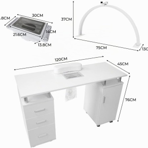 Masuta manichiura, 120 cm, masa cosmetica cu Aspirator incorporat, pernita - Alb - MANIA5 - Img 6