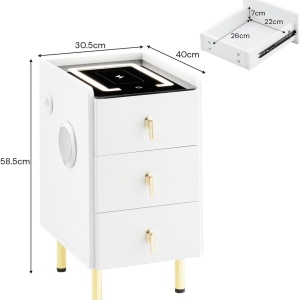 NOA1 - Set 2x Noptiere Smart, 30 cm, cu 3 sertare, LED, USB, Bluetooth, Incarcator Wireless, mobilier dormitor - Alb - Img 10