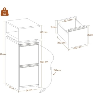 NOA201 - Set 2 Noptiere, 24 cm, foarte inguste, LED - Alb - Auriu - Img 11