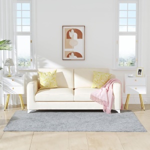 NOA48 - Set 2x Noptiere albe 38x28x66 cm, cu 2 sertare, priza, USB, dormitor - Alb-Auriu - Img 3