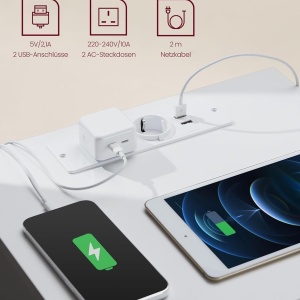 NOA49 - Set 2x Noptiere albe 40x35x59 cm, cu 3 sertare, prize, USB, dormitor - Alb - Img 6