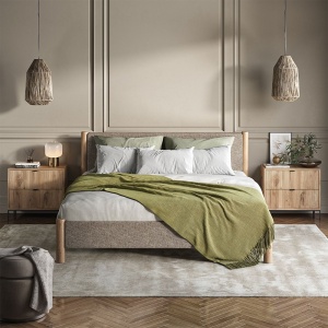 NOM210 - Set 2x Noptiere 66 cm, cu 2 sertare, pentru dormitor - Culoarea Stejar - Negru - Img 2