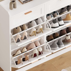 PANA204 - Pantofar 100 cm ingust, 4 compartimente si 2 sertare, pantofare, depozitare pantofi, mobilier hol - Alb - Img 7
