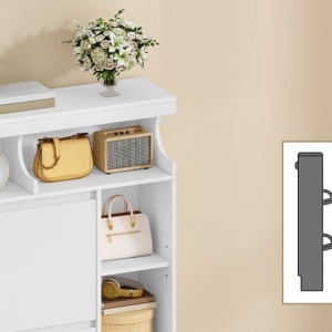 PANA34 - Pantofar 95 cm ingust, 2 compartimente si Rafturi, pantofare, depozitare pantofi, mobilier hol - Alb - Img 10