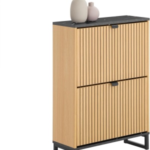 PANM6 - Pantofar 60 cm cu 2 compartimente, pantofare, depozitare pantofi, mobilier hol riflaje - Maro - Negru imitatie de marmura - Img 9