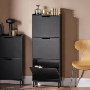 PANN2 - Pantofar 50 cm foarte ingust, 3 compartimente, pantofare, depozitare pantofi, mobilier hol - Negru