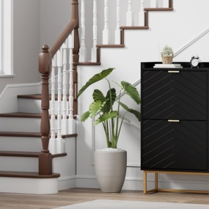 PANN5 - Pantofar 100 cm ingust, 4 compartimente, pantofare, depozitare pantofi, mobilier hol - Negru / Albastru / Gri - Auriu - Img 2