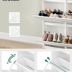 Pantofar alb sau maro, 100 cm ingust, 4 compartimente, Sertare si Rafturi, pantofare, depozitare pantofi, mobilier hol - PANA36 - Img 7