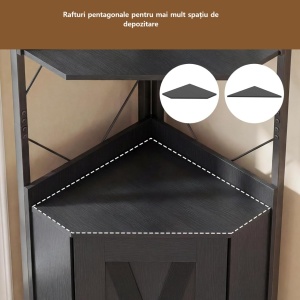 RAAU14 - Raft colt cu 4 polite si 1 dulap, 38 cm pentru birou, hol, living, baie - Auriu Alb / Negru / Maro - Img 9