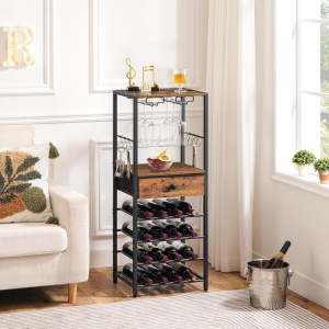 RVI7 - Rafturi Vin, 40 cm, depozitare vin, raft stil industrial, bucatarie, living, dining - Negru - Maro