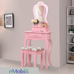 SER101 - Set Masa roz toaleta cosmetica machiaj oglinda masuta vanity
