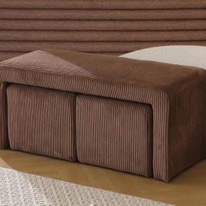 BAA61 - Bancuta / Masuta, 103 cm, bancheta cu 2 tabureti, banca 2 in 1 pentru living, dormitor, hol - Alb / Maro / Verde - Img 12